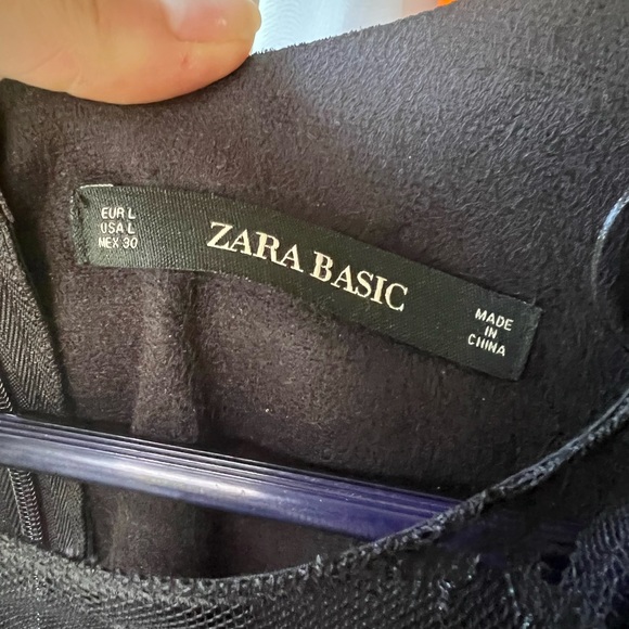 Zara Combine Tube Ruffle Faux Leather Mini Dress with Lace Sleeves - Picture 10 of 10